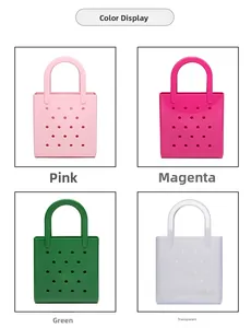 Mini-Strandtaschen aus EVA in Rosa, Rose, Grün und Transparent mit typischem Lochmuster