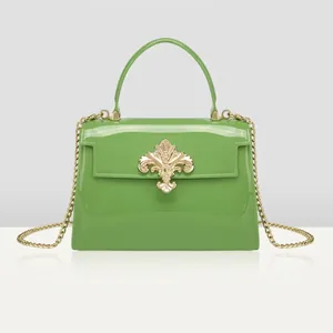 Sac Jelly en PVC pour Femmes Boucle Fleur de Lys Vintage Dorée Mini Sac à Main Couleur Bonbon Bandoulière Mode