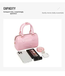 Pink PVC jelly bag interior capacity showing space for phone and makeup accessories