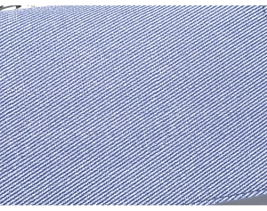 Close-up of blue and white diagonal woven texture on a minimalist crossbody bag