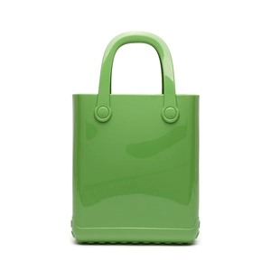 Grass green PVC jelly tote bag with a minimalist DIY hole design for beach and fashion