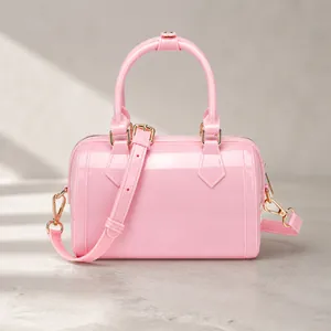 Women PVC Jelly Boston Handbag Candy Macaron Color Top Handle Bag With Adjustable Shoulder Strap Crossbody Bag