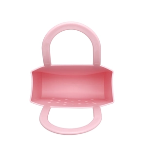Pink waterproof EVA beach tote bag with durable handles and circular hole pattern design
