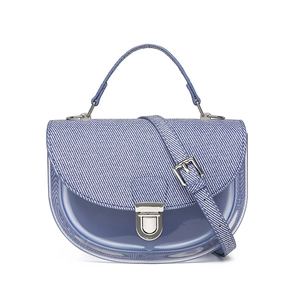 Sac Besace Femme Semi-Transparent PVC Denim Patchwork Élégant Sac à Bandoulière Avec Verrou Métallique Sac à Main d'Été