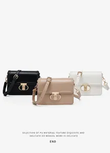 Detailed macro view of minimalist PU leather crossbody bags with elegant gold metal buckles
