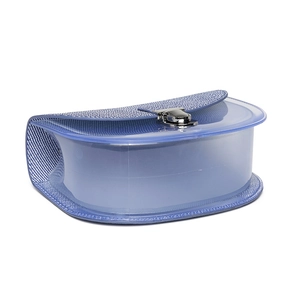 Sacoche selle bleue semi-transparente avec rabat tissé et boucle en métal argenté