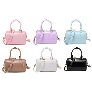 Glossy PVC jelly Boston handbags in multiple macaron candy colors with gold hardware