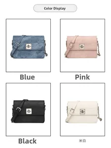 Borse a tracolla in denim trapuntato blu rosa nero e beige con catena metallica
