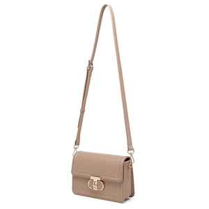 Elegant khaki PU leather square crossbody bag with gold twist lock and adjustable strap