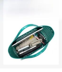 Top view of blue PVC hollow storage basket showing large capacity for daily essentials