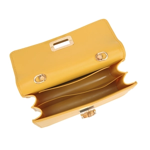 Bolso de piel sintética amarilla con asa de bambú retro y dos compartimentos internos