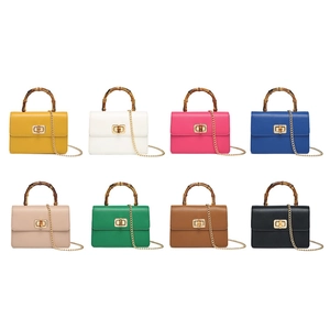 Bolso retro de cuero PU con asa de bambú y cadena dorada en varios colores elegantes