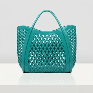 Women Fashion PVC Hollow Out Jelly Handbag Large Capacity Waterproof Beach Bag Woven Style Shopping Basket For Bath Shower