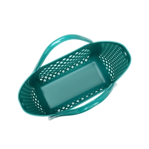 Green PVC hollow beach shopping basket with dual handles and diamond grid pattern
