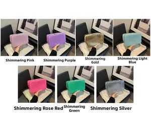 Medium glitter makeup bags shown in seven vibrant colors with high quality sparkling fabric