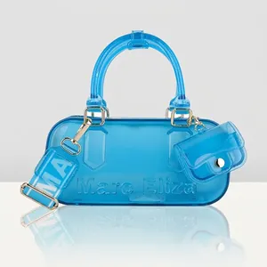 Women Fashion Transparent PVC Jelly Boston Handbag With Letter Wide Strap Mini Sub-bag Set Clear Crossbody Shoulder Bag
