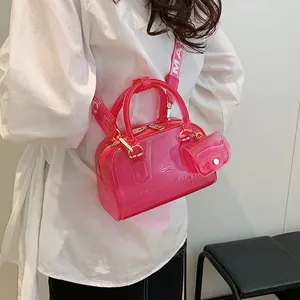 Borsa a Tracolla Jelly in PVC Trasparente da Donna Borsa a Mano con Lettere in Rilievo e Mini Pochette con Tracolla Larga in Tessuto