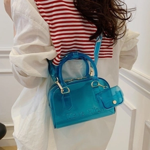 Borsa a mano trasparente blu lago in PVC con tracolla e piccolo borsellino coordinato