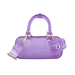 Rosafarbene PVC-Gel-Handtasche mit breitem Stoffschultergurt und kleinem Münztäschchen
