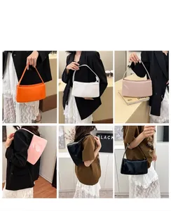 Collage de bolsos de hombro elegantes de charol en varios colores usados por modelo