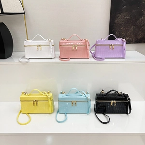 Mini crocodile pattern leather box bag in multiple colors with top handle and strap
