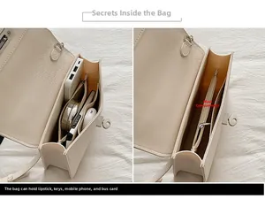 Détail de l'aménagement intérieur et grande capacité de rangement de ce sac beige