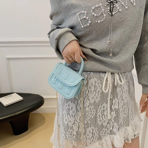 Cute Rabbit Embossed Mini Crossbody Bag For Girls PVC Jelly Handbag With Beaded Handle And Gold Chain Fashion Kids Accessory Small Square Bag