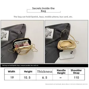 Size chart and capacity guide for this gold acrylic evening clutch with chain strap