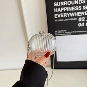 Mini transparent acrylic evening bag with vertical stripes and silver chain strap