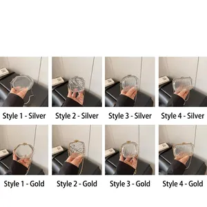 Chic mini evening bag with metal mirror finish and chain strap in gold and silver