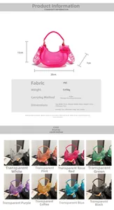 Detailed size chart and multi-color collection of transparent PVC jelly hobo bags