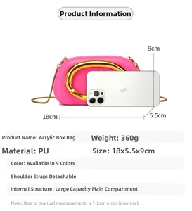 Borsa a scatola rosa in acrilico 18x5,5x9cm con catena dorata e tracolla rimovibile