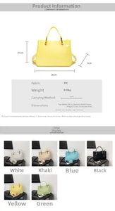 Size chart and color options for patent leather tote bag with adjustable strap