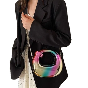 Chic acrylic gradient rainbow handbag with gold chain strap for elegant evening parties