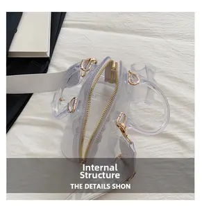 Macro view showing the internal structure and single compartment of the clear PVC bag