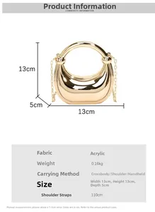 Detailed size specifications for laser acrylic dumpling bag showing chain and handle