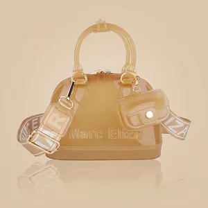 Women Fashion Transparent PVC Jelly Bag Wide Letter Print Strap Shell Shape Crossbody Bag Casual Daily Waterproof Satchel