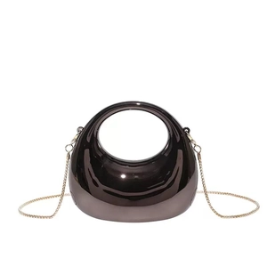 Minimalist candy color acrylic box bag with metallic mirror finish and golden chain strap