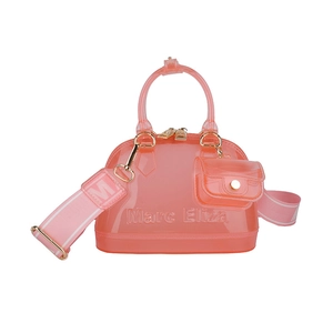 Pink transparent PVC jelly bag set with detachable wide strap and mini coin purse