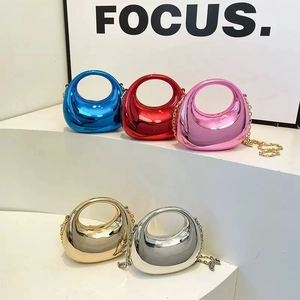 Metallic Mirror Acrylic Evening Bag Women Niche Circular Hollow Handle Drop Shaped Handbag With Chain Strap Party Wedding Purse