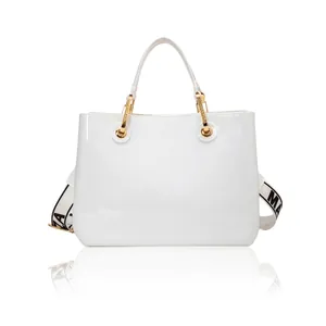 Fashion Women Patent Leather Tote Bag With Wide Letter Strap Shiny PVC Crossbody Handbag Square Shoulder Bag For Daily Use