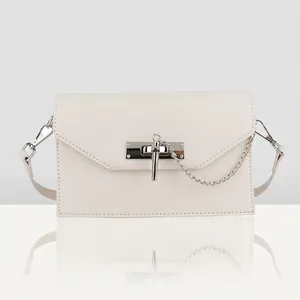 Fashion PVC Crossgrain Leather Crossbody Bag For Women Urban Minimalist Stitching Small Square Shoulder Bag With Lock