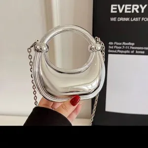 Acrylic Mirror Finish Mini Handbag Fashion Crescent Half Moon Evening Clutch Bag With Chain Strap For Women Party Banquet