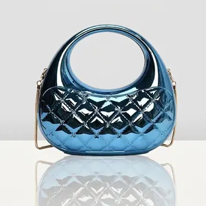 Metallische Acryl Gesteppte Abendtasche Für Damen Mode Rautenmuster Runder Griff Kette Umhängetasche Party Handtasche