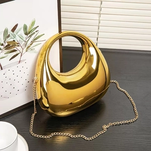 Chic candy-colored acrylic evening clutch bag in premium mirror gold finish with chain
