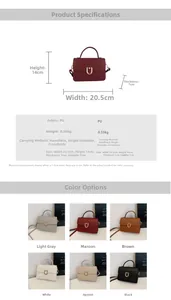 Detailed size guide and color options for the stylish PU leather crossbody handbag