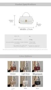 Tableau détaillé montrant les dimensions et les options de couleurs du sac en cuir PU