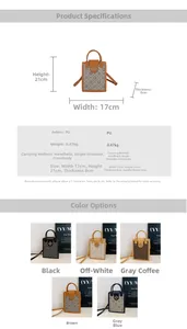 Detailed chart showing small PU crossbody bag dimensions and multi-color options