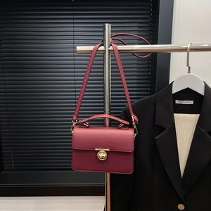 Vintage Lychee Pattern PU Leather Small Square Bag For Women Luxury Solid Color Handbag With Metal Lock Elegant Crossbody Shoulder Bag