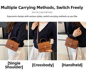 Three-way carry brown leather bag showing crossbody, shoulder, and handbag styles